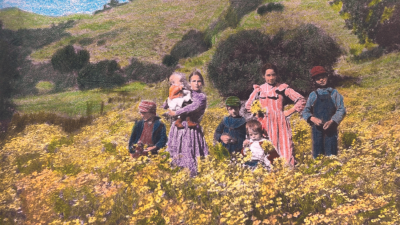 Family with wildflowers